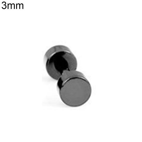 Punk Round Black Stainless Steel Ear Stud Piercing Earrings 3mm - 14mm