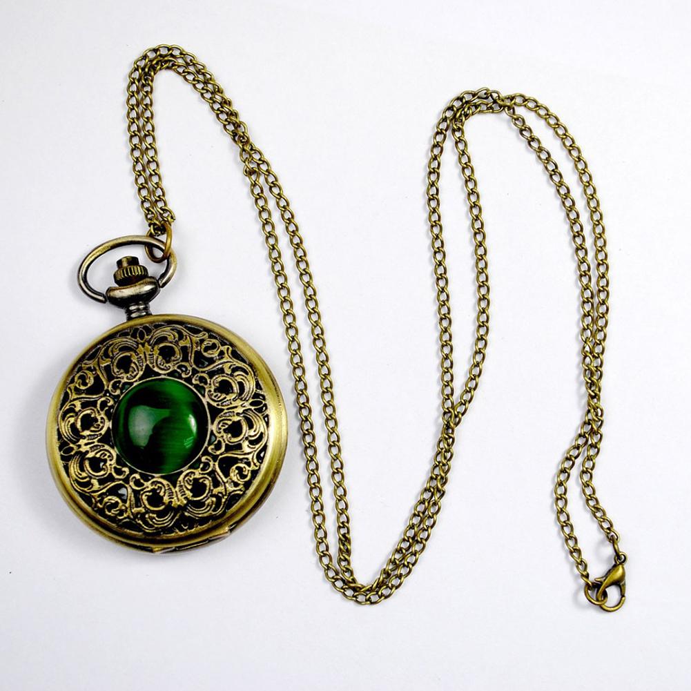 Vintage Emerald Stone Pocket Watch Gothic Fashion Retro Green Opal Pocket Watch