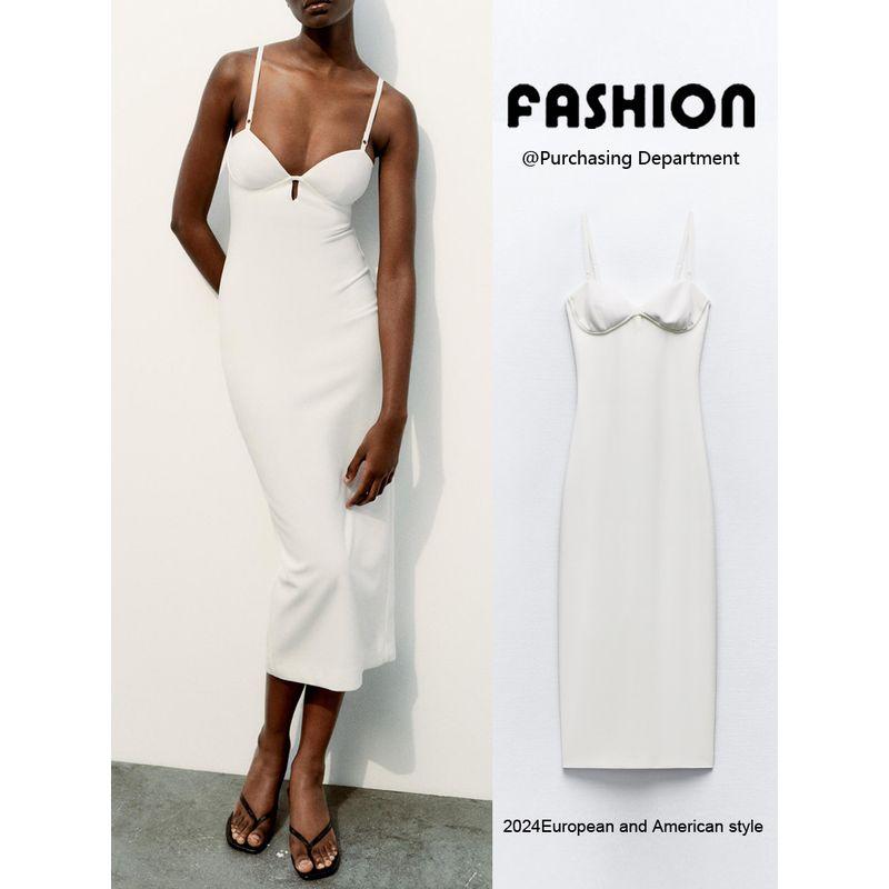 Za2024 Summer New Product Women's Clothes Sexy Split Waist Fitted Midi Sling Dress 4661315 250