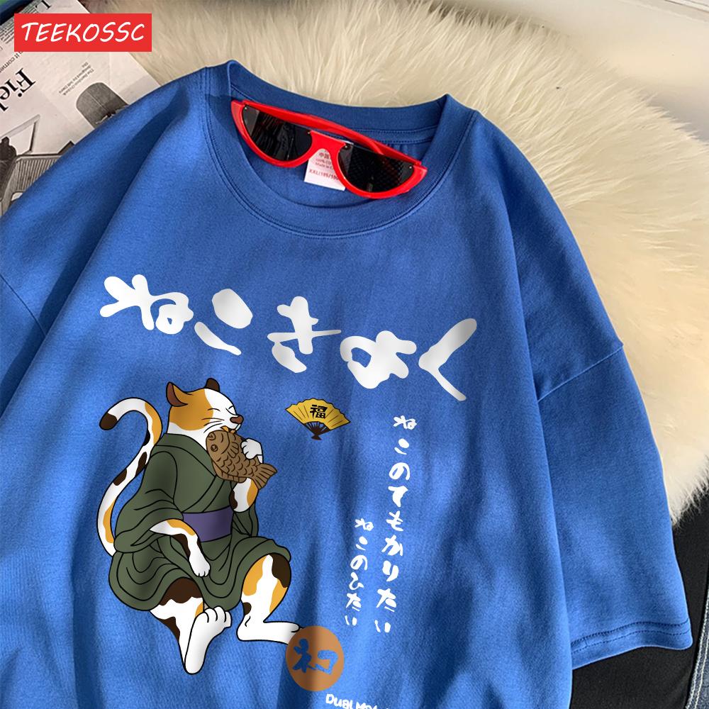 Casual Cotton WomenS TShirts Japanese Retro Fun Cats Printing Tees ONeck Loose Soft Short Sleeve Summer Street Female Clothes