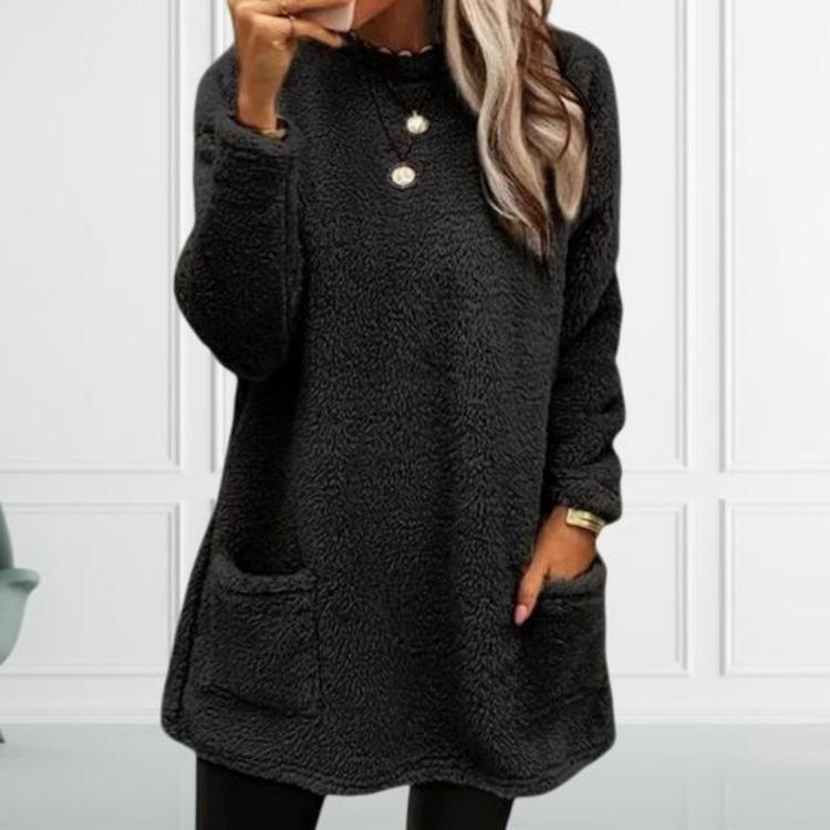 Warm Winter Hoodie Jacket Stylish Women Mid-length Fleece Shearling Thickened Solid Color Pocket Outwear