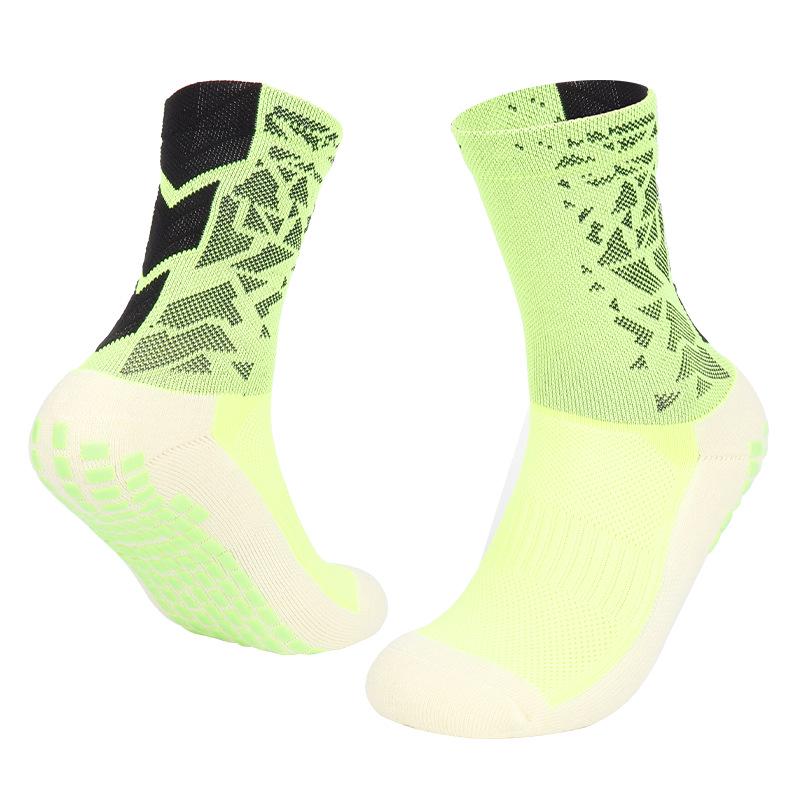 Colorful Shock-Absorbing Non-Slip Mid-Calf Football Socks with Thick Terry Bottom, Breathable Design for Adults