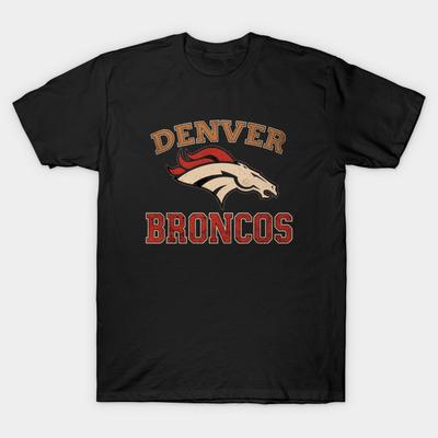 Asian Size Men Black Print T-shirt Denver Broncos Vibe No-Cut Heat Transfer Print Cotton Tshirt