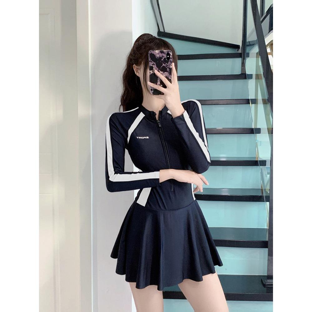 

Слитный женский купальник в стиле юбки, консервативный и тонкий купальник с длинными рукавами L