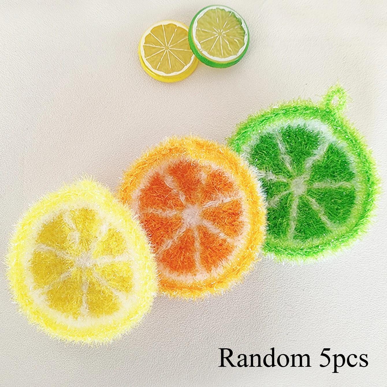 5pcs Lemon-shaped Woven Dishwashing Cloth, Kitchen Cleaning Rag, Non-stick Oil, Non-damaging Pot Rag, Kitchen Cleaning Towel