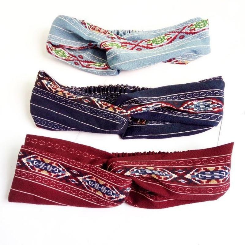 Bohemian Style Elastic Headbands  Cross Floral Turban Girls Flower Hairbands Striped Headwrap Hair Accessories for Women