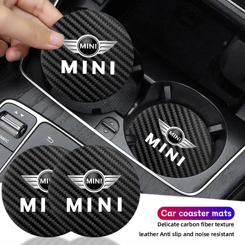 AWS1 2Pcs Leather Car Cup Holder Pad Anti Noise Coaster For MINI One Cooper JCW Countryman Clubman Cabrio Paceman Coupe Roadster R59