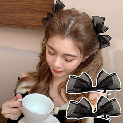 Sweet Bowknot Hair Clips Cute Bang Clip New Mesh Bow Hairpin  Girls