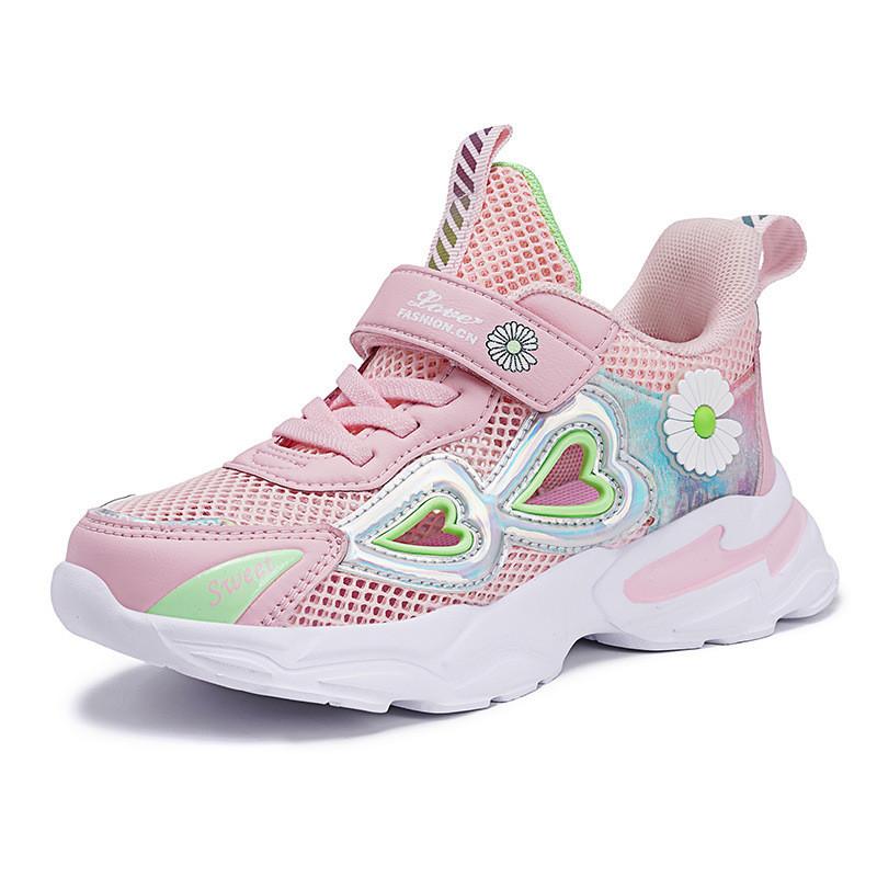 Girls Breathable Single Mesh Shoes Summer Hollow Nonslip Shoes Student Soft Bottom Running Kids Leisure Outdoor Sports