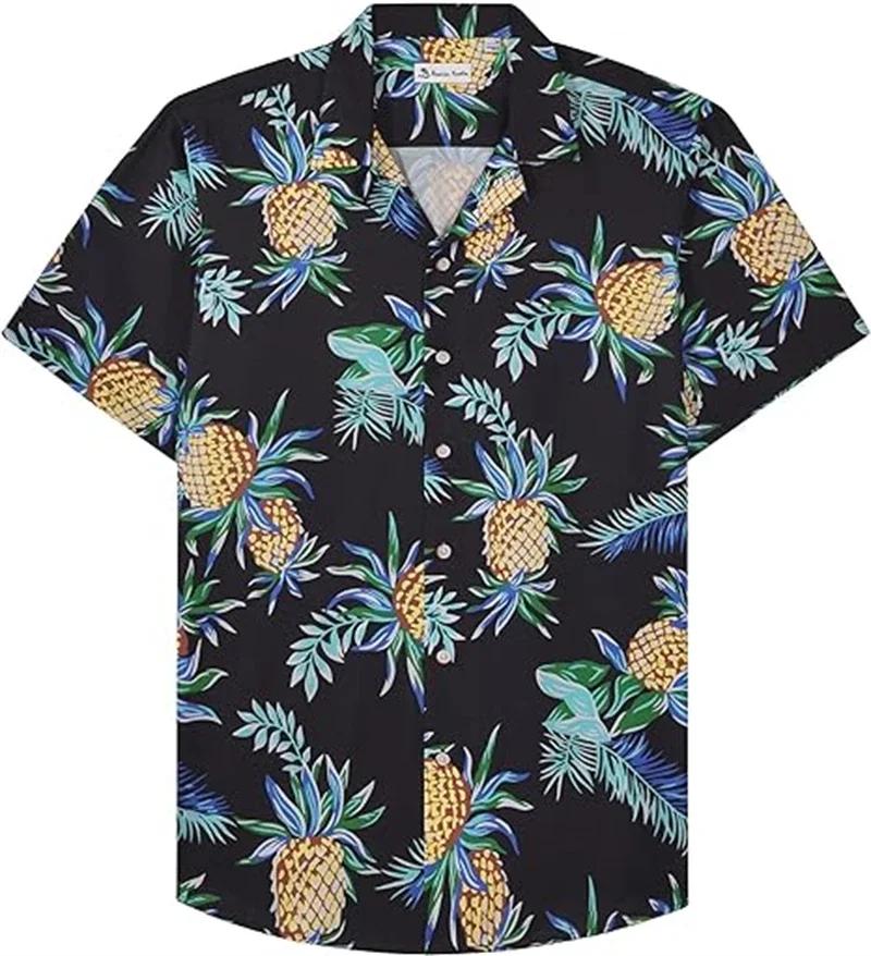 Men's Summer Short Sleeve Hawaiian Shirt Beach Holiday Print Shirt Top 100% Polyester