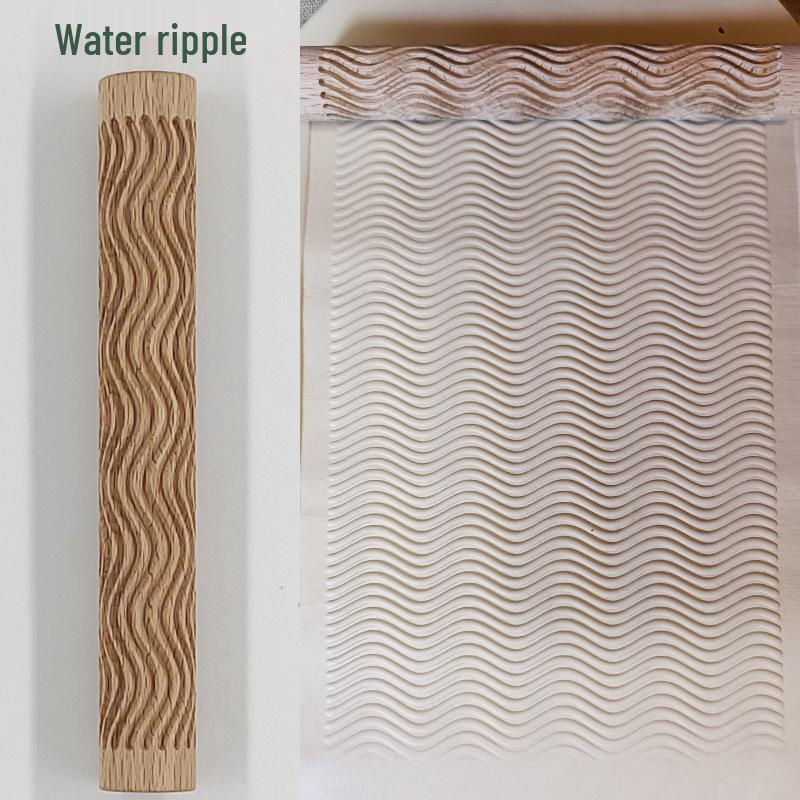 Wave Pattern Wooden Clay Roller for Pottery and Sculpture
