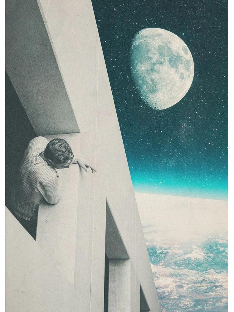 Vinatge Space Collage Night Sky Posters Canvas Painting Galaxy Moon Surrealism Wall Art Picture For Living Room Home Decoration