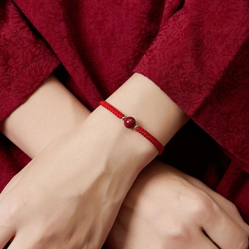 Chinese Red Woven Bracelet Handmade Round Bead Wrist Bangle Adjustable Red Rope Hand Link Chain for Luck and Fortune