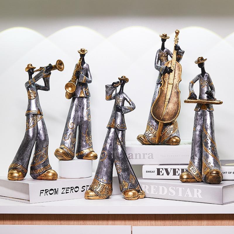Vintage Music Saxophone Bookcase Ornament Band Character Miniature Figurine Craft Home Decor Accessory
