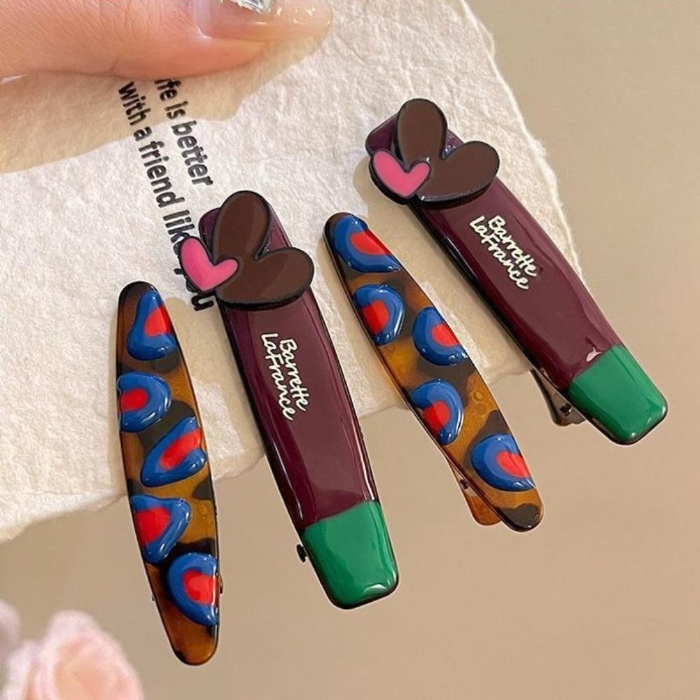 2pcs/set Bangs Clip Hairpins Barrettes Makeup Hair Clips Cute Love Hairpin Set Girls