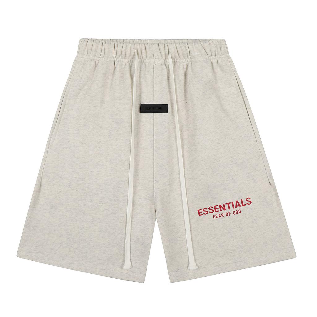 Fear of God Essentials Roter Buchstabenaufdruck Schweißshorts Unisex Locker Baumwolle Kordelzug Elastische Taille Lässige Sportshorts