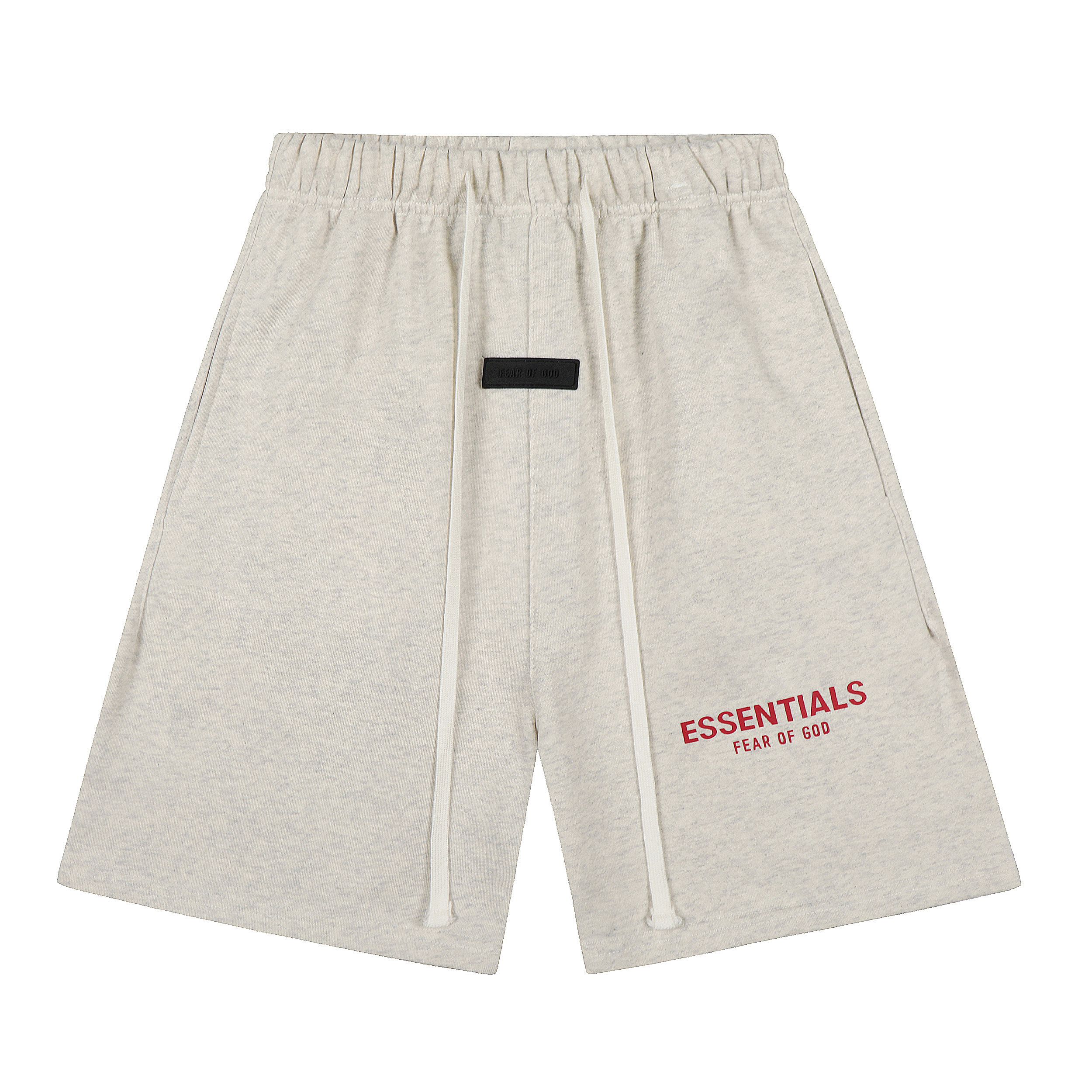 Fear of God Essentials Rood Letterprint Sweatshorts Unisex Los Katoen Trekkoord Elastische Taille Casual Sportshorts L