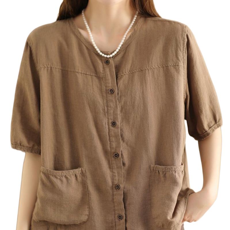 Cardigan casual rétro stile coreano da donna in cotone, a manica corta, monopetto, per il tempo libero, elegante, camicetta