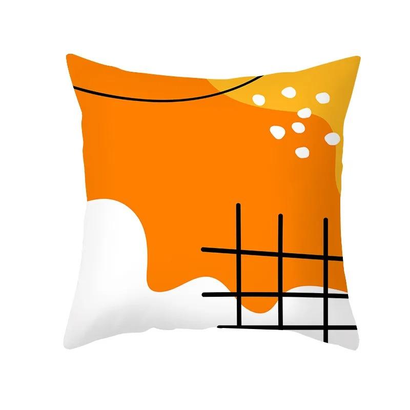 Nordic Orange Geometric Print Peach Skin Fabric Pillowcase Home Room Decoration Office Seat Living Room Sofa Cushion Cover