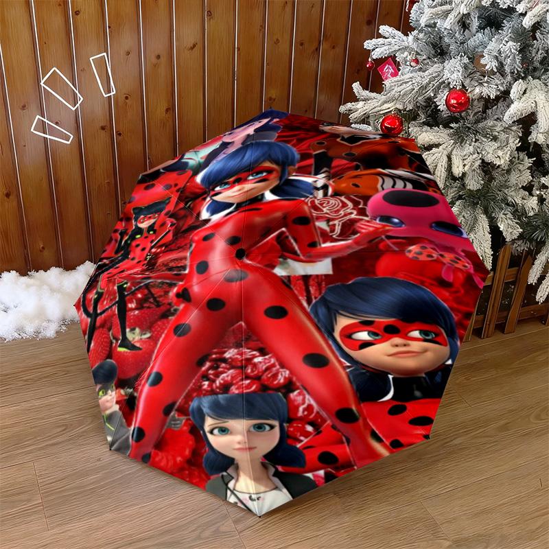 Wunderbare Ladybug Thema Automatischer Regenschirm Geeignet für Reisen Tragbarer Regenschirm Outdoor Sonnenschirm Geschenk Tägliche Notwendigkeiten