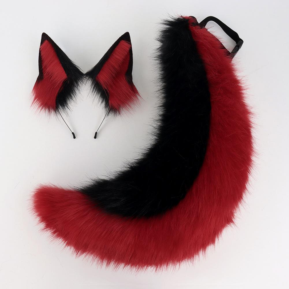 2Pcs/set Animal Fursuit Ears Tail Halloween Party Cosplay Headwear Plush Beast Wolf Tails Fox Ears Hair Band Furry Dog COS Tail
