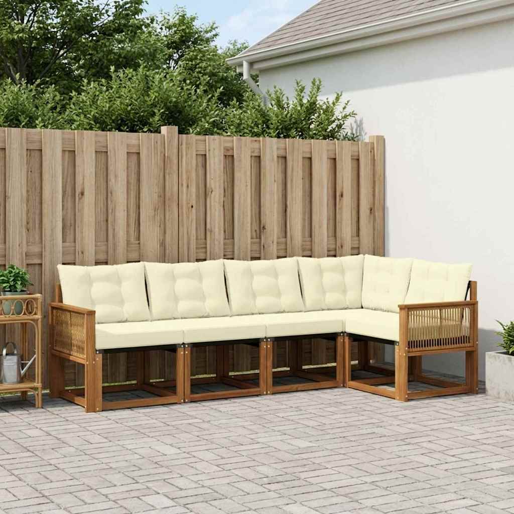 Outdoor Sofa Set with Cushions 5 pcs Natural and Cream