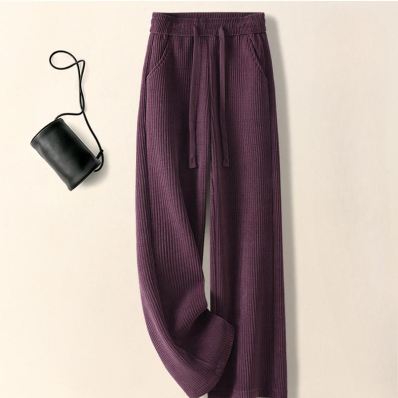 Purple Chenille Wide-leg Pants for Women In Autumn and Winter New High-waisted Slimming and Narrow Draping Version Corduroy Straight-leg Pants