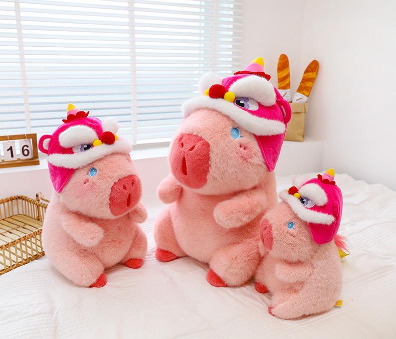 Lion-Style Capybara Plush Toy - New Year Gift for Kids with Card