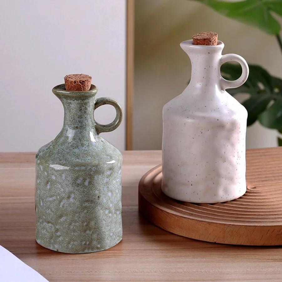 Spice Shaker Oil Pot Household Kitchen Accessories Sauce Bottle Pot Hand Kneaded Ceramic Oil Pot Lid Leak Proof Kitchen Tool Set