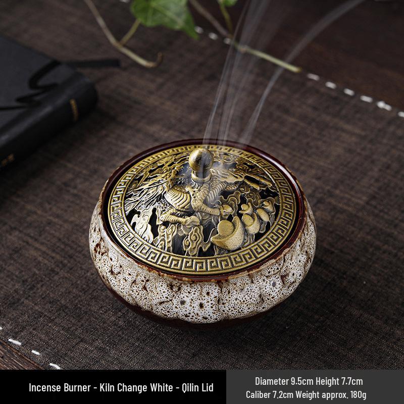 Celadon Ceramic Incense Burner with Ice Crack Glaze, Coarse Pottery, Anti-Scald, Buddhist Design, Three-Legged, Small, for Home Decor.