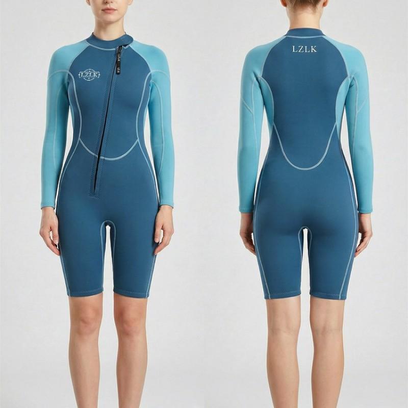 Womens 2mm Shorty Wetsuit With Front Zipper Warm UV-Protective Snorkeling Surfing Swimming
