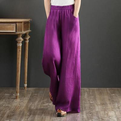 Vintage Loose Cotton Linen Trousers Large Size Elastic Waist Wide Leg Pants Women's Spring Summer Solid Color Breathable Casual Trousers