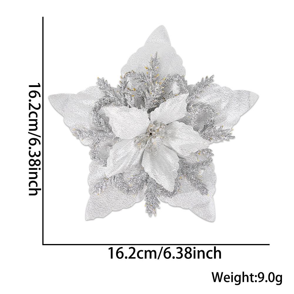 Beautiful 16cm Christmas Faux Flower Head With Glittery Gold Silver And Red Accents