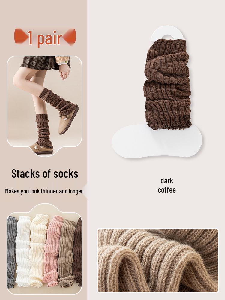 Women's Autumn/Winter Thick Velvet Knitted Socks - Japanese Lolita Style, Solid Color Calf-Length