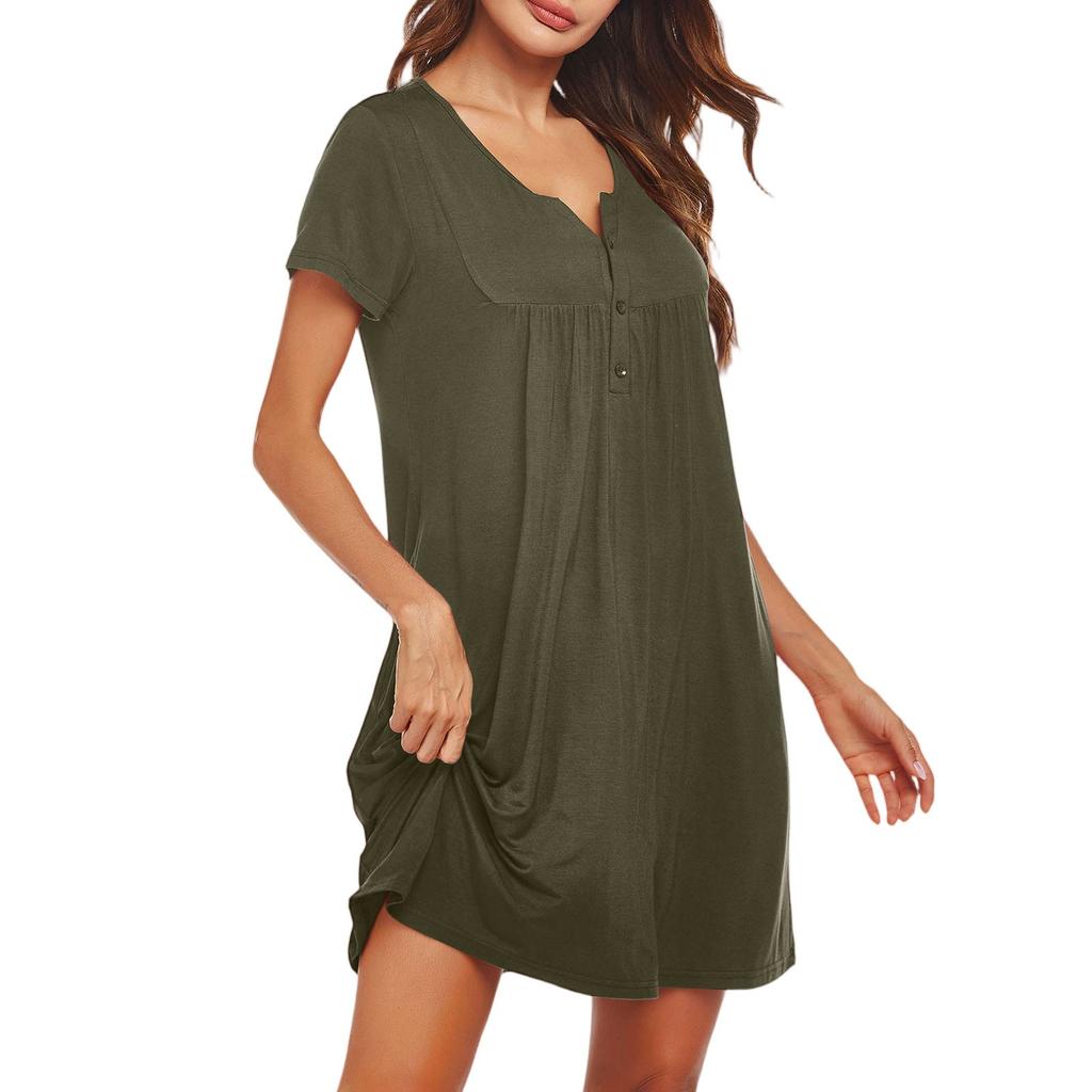 Short Sleeved Pajamas V-neck Soft And Comfortable Button Folding Pajamas Home Clothes Short Pajamas Dress