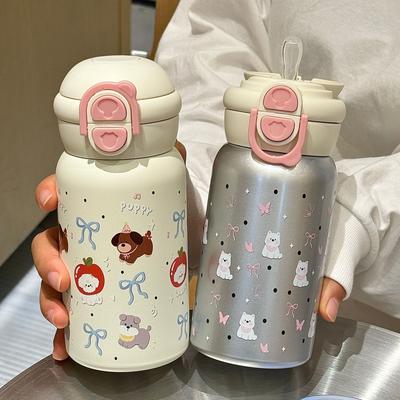 Water Bottle Puppy Stainless Steel Polka Dot Thermos Cup Girl 1011 Straw Cute Thermal Insulation Water Cup