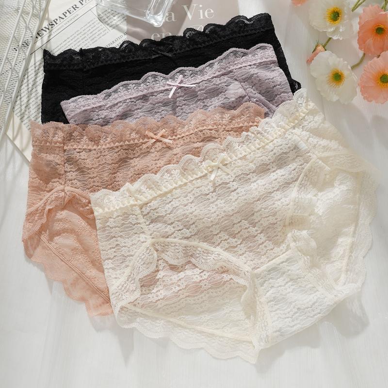 Women's Sexy Lace Briefs Hollow Out Transparent Panties Female Breathable Underpants