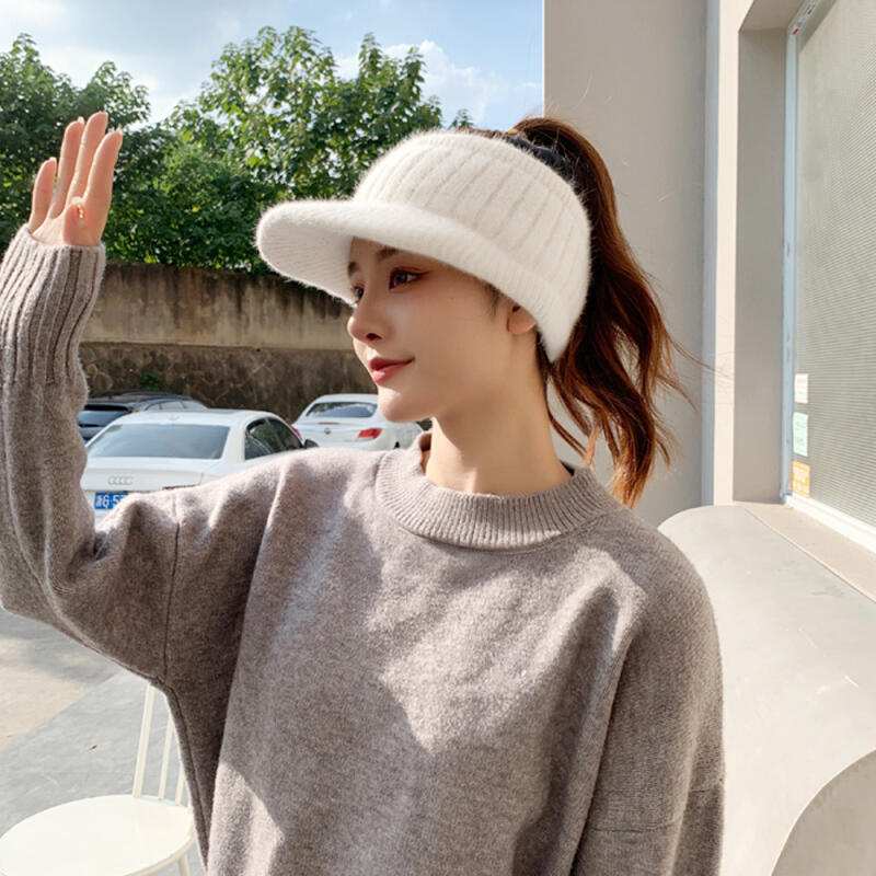 Winter Fur Earmuffs Women s Knit Ski Golf Sun Cap Hat black