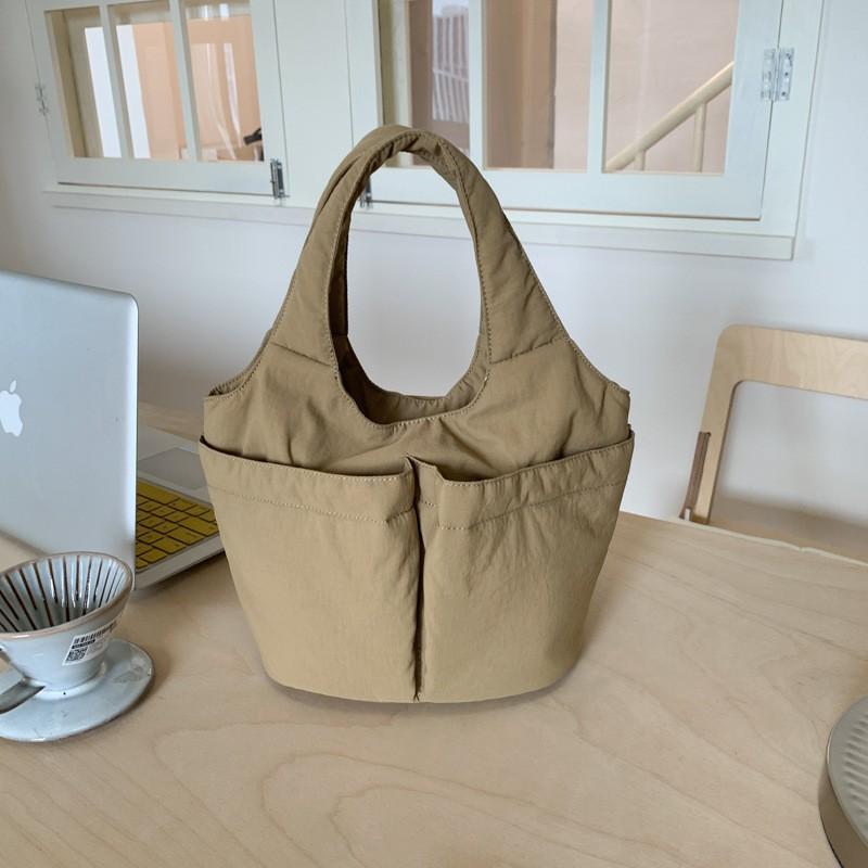 

Korean Simple Nylon Cloth Bag New Pure Color Women s Handbag Double Pockets Large Capacity Commuting All-matching хакі