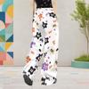 Girls White Halloween Cartoon Printed Wide Leg Long Pants