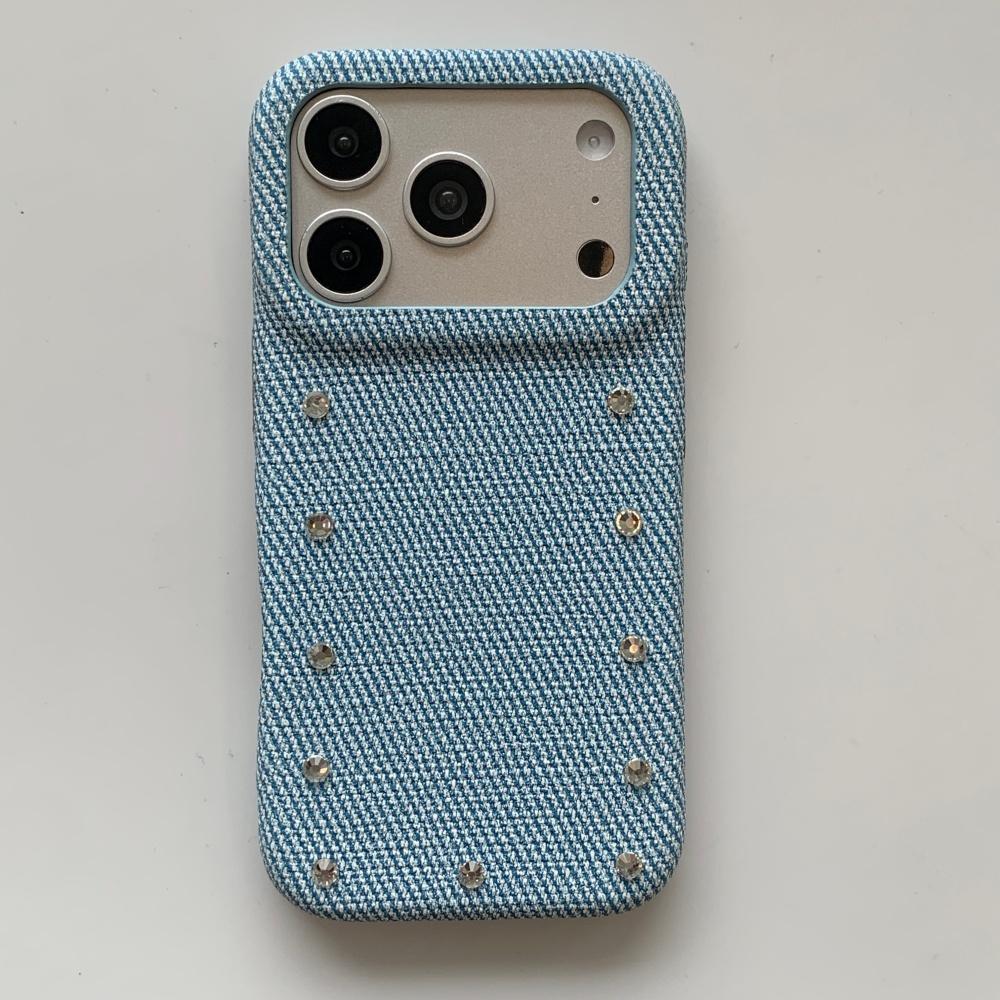 Niche Solid Color Leather Double-row Diamond-encrusted, Suitable for Apple 16promax Mobile Phone Case 17 New Iphone14 Personalized 15pro Women's 13