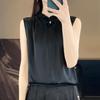 Women's Satin Sleeveless Tank Top with Lace Ruffle Stand Collar