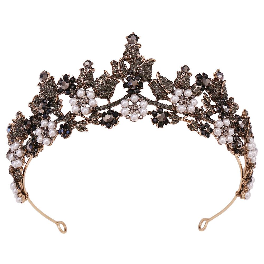New diamond style retro forest style wedding hair accessories headband flower inlaid with rhinestones pearl purple bridal crown