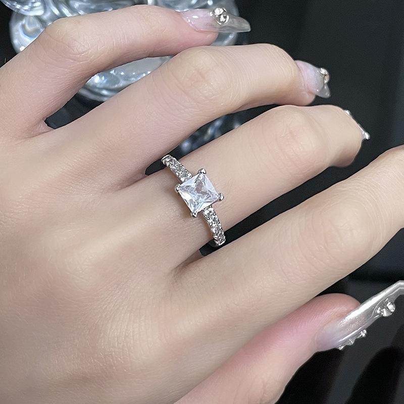 

Square Full Of Diamonds Zircon Simple And Fashionable French Niche Design Sense Light Luxury High Sense Open Ring Women