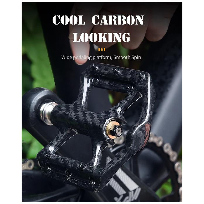 Mountain Bike Ultra-Light Carbon Fibre Flat Pedals Downhill Non-Slip Design Bearing System Bicycle Pedals Bike Lightweight Pedal