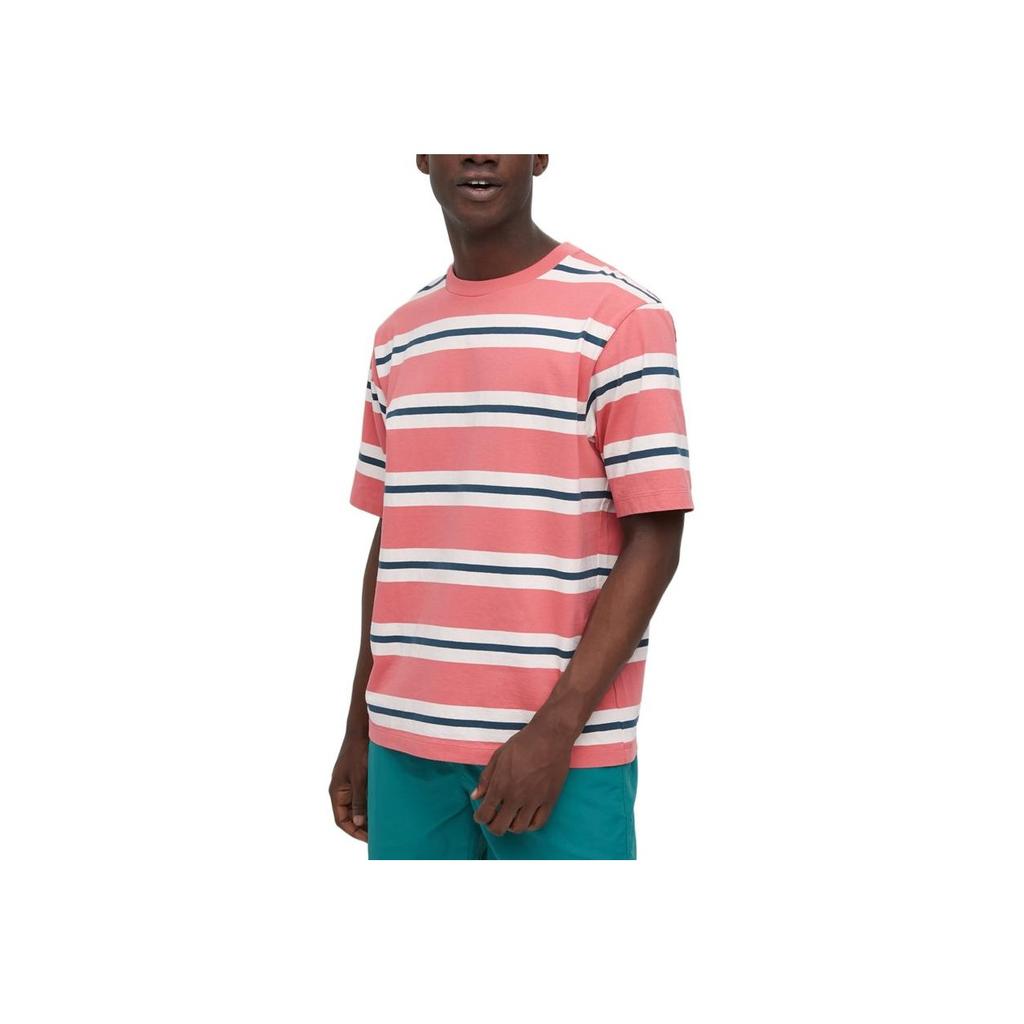 UNIQLO Striped Color Block Crew Neck Short Sleeve T-Shirt Men Tops Pink 457931-12