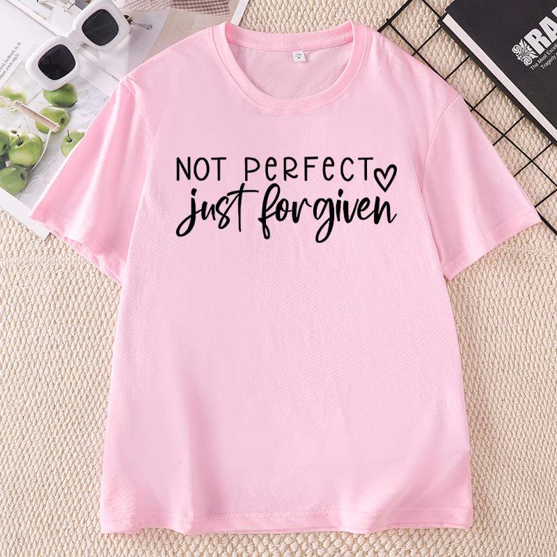 Not Perfect Just Forgiven Christian TShirt Faith Graphic Tee with Heart Print for Unisex Casual Cotton Short Sleeve Printed