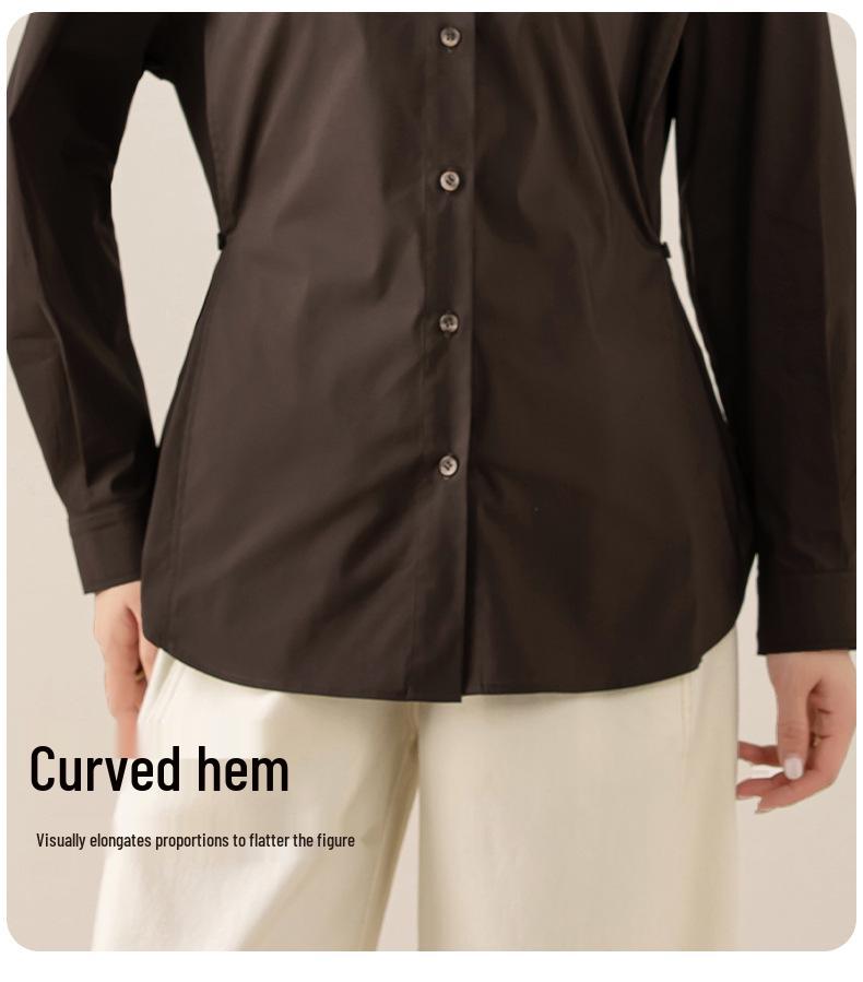 Xin Ge Women's Spring Slimming Long-Sleeve Anti-Wrinkle Waist-Cinching Shirt