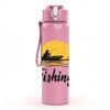 1PC Sunset Lake Fishing Silhouette Print 750ml Color Plastic Sports Water Bottle Leakproof Flip Straw Lid Suitable for Sports Office Home Use
