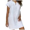 Gonna ampia estiva da donna alla moda, manica corta, scollo a V, abito in cotone e lino